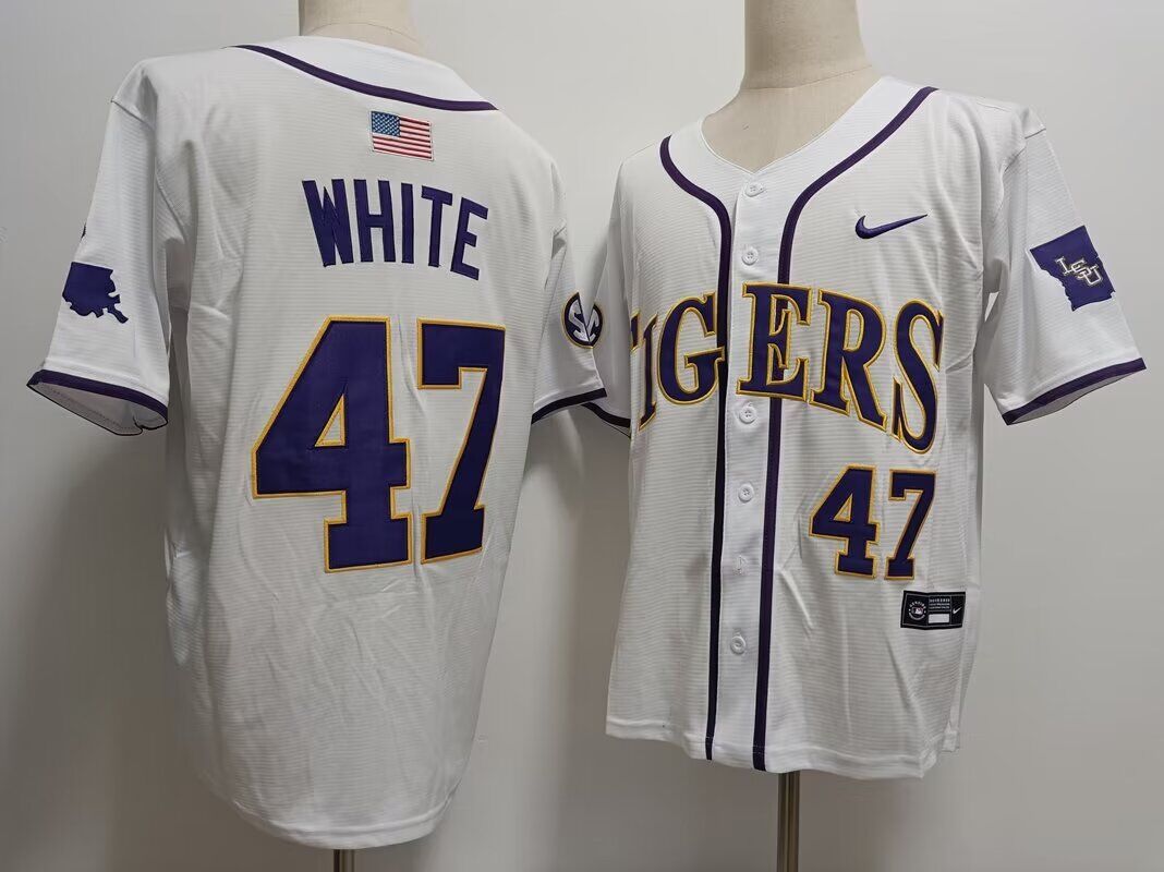 2024 NCAA Men  LSU Tigers #47 White white  Nike jersey